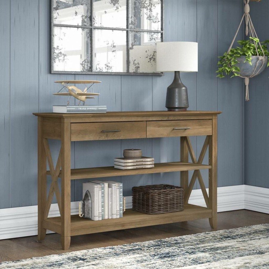 Living & Family Room Furniture * | Clearance Sale Bush Furniture Key West Console Table With Drawers And Shelves In Reclaimed Pine Bush Furniture Kwt248Rcp-03