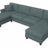 Living & Family Room Furniture * | Clearance Sale Bush Furniture Hudson 131W Sectional Couch With Double Chaise Lounge In Turkish Blue Herringbone Bush Furniture Hdy130Btbh-03K