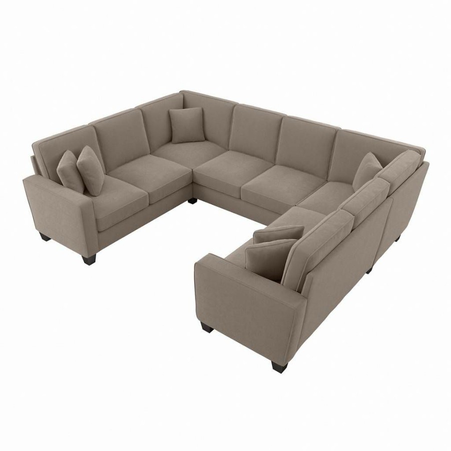 Living & Family Room Furniture * | Quick Delivery Bush Furniture Stockton 113W U Shaped Sectional Couch In Tan Microsuede Bush Furniture Sny112Stnm-03K