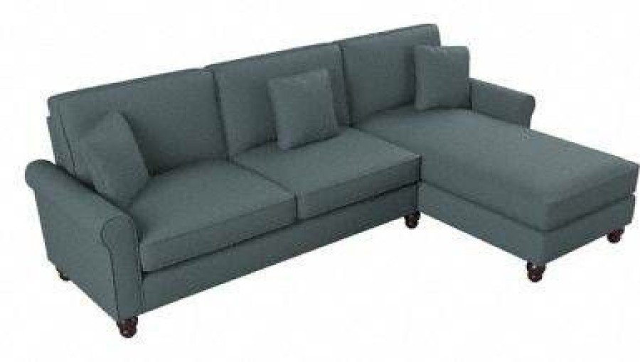 Living & Family Room Furniture * | Promotions Bush Furniture Hudson 102W Sectional Couch With Reversible Chaise Lounge In Turkish Blue Herringbone Bush Furniture Hdy102Btbh-03K