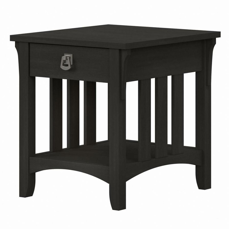 Living & Family Room Furniture * | Hot Sell Salinas End Table With Storage In Vintage Black Bush Furniture Sat118Vb-03