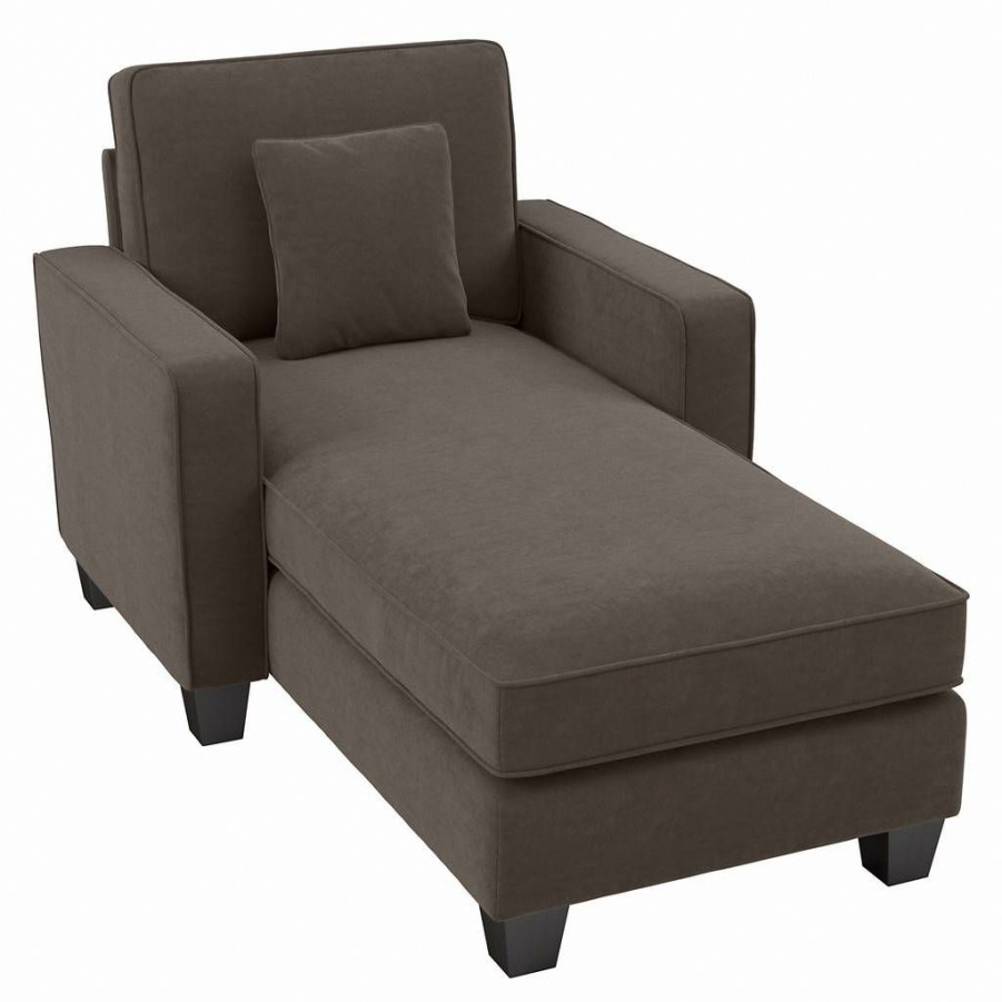 Living & Family Room Furniture * | Hot Selling Bush Furniture Stockton Chaise Lounge With Arms In Chocolate Brown Microsuede Bush Furniture Snm41Scbm-03K