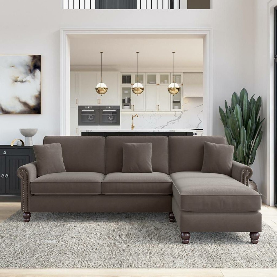 Living & Family Room Furniture * | Promotions Bush Furniture Coventry 102W Sectional Couch With Reversible Chaise Lounge In Chocolate Brown Microsuede Bush Furniture Cvy102Bcbm-03K