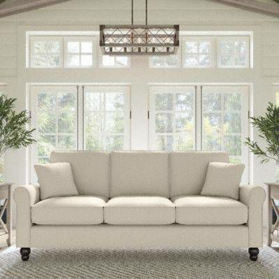 Living & Family Room Furniture * | Best Sale Bush Furniture Hudson 85W Sofa In Cream Herringbone Bush Furniture Hdj85Bcrh-03K