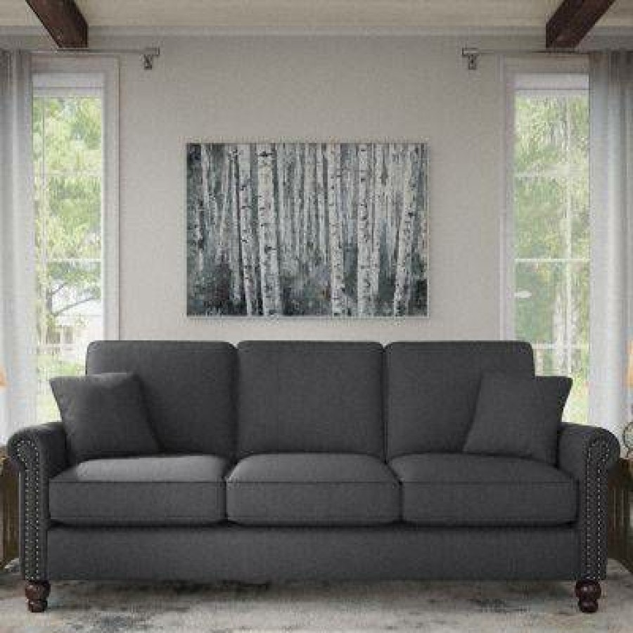 Living & Family Room Furniture * | Limit Offer Bush Furniture Coventry 85W Sofa In Charcoal Gray Herringbone Bush Furniture Cvj85Bcgh-03K