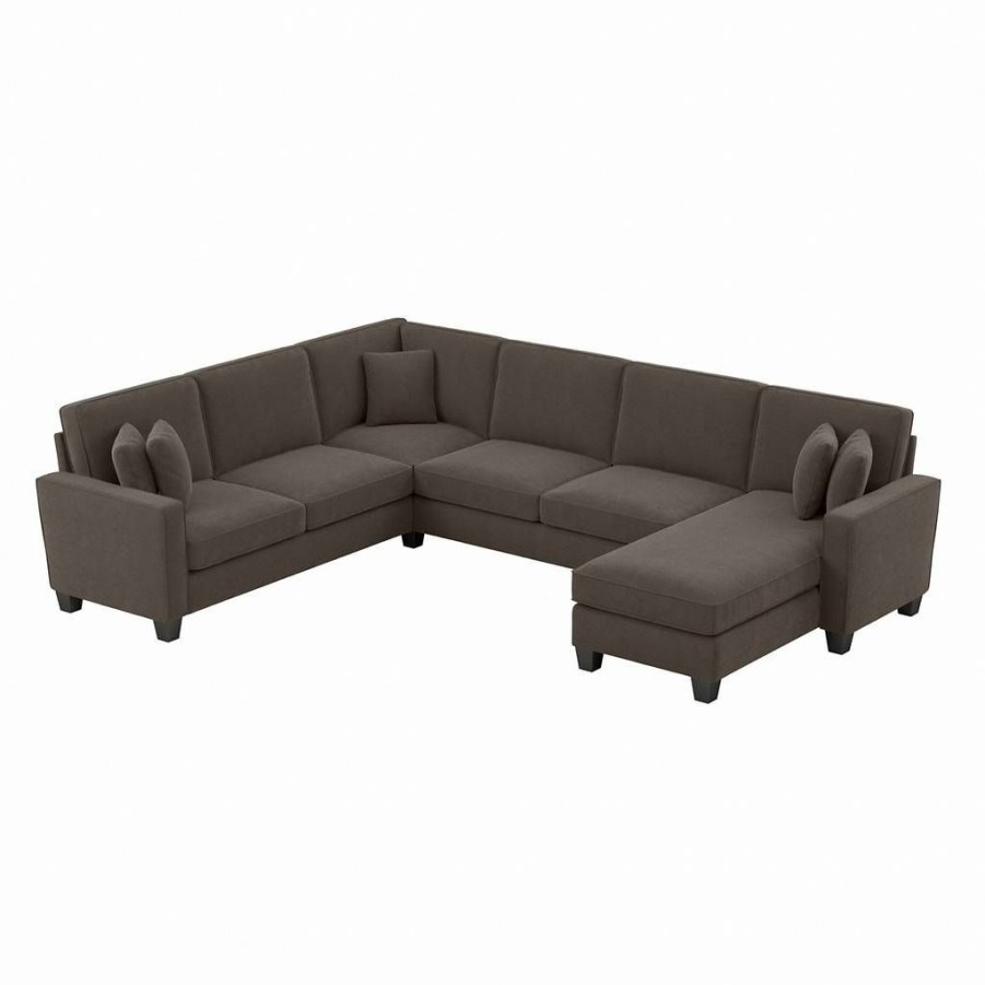 Living & Family Room Furniture * | Clearance Sale Bush Furniture Stockton 128W U Shaped Sectional Couch With Reversible Chaise Lounge In Chocolate Brown Microsuede Bush Furniture Sny127Scbm-03K