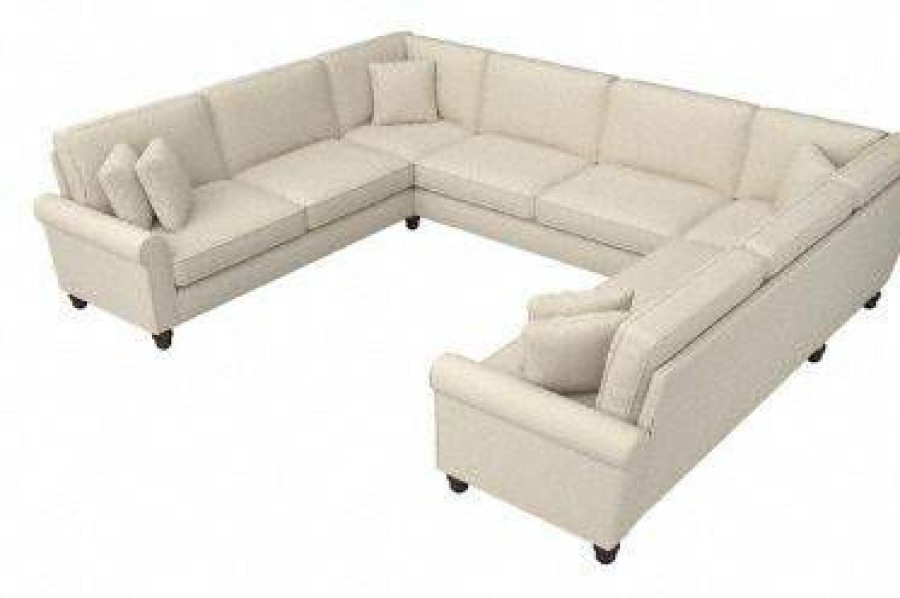 Living & Family Room Furniture * | Promotions Bush Furniture Hudson 125W U Shaped Sectional Couch In Cream Herringbone Bush Furniture Hdy123Bcrh-03K