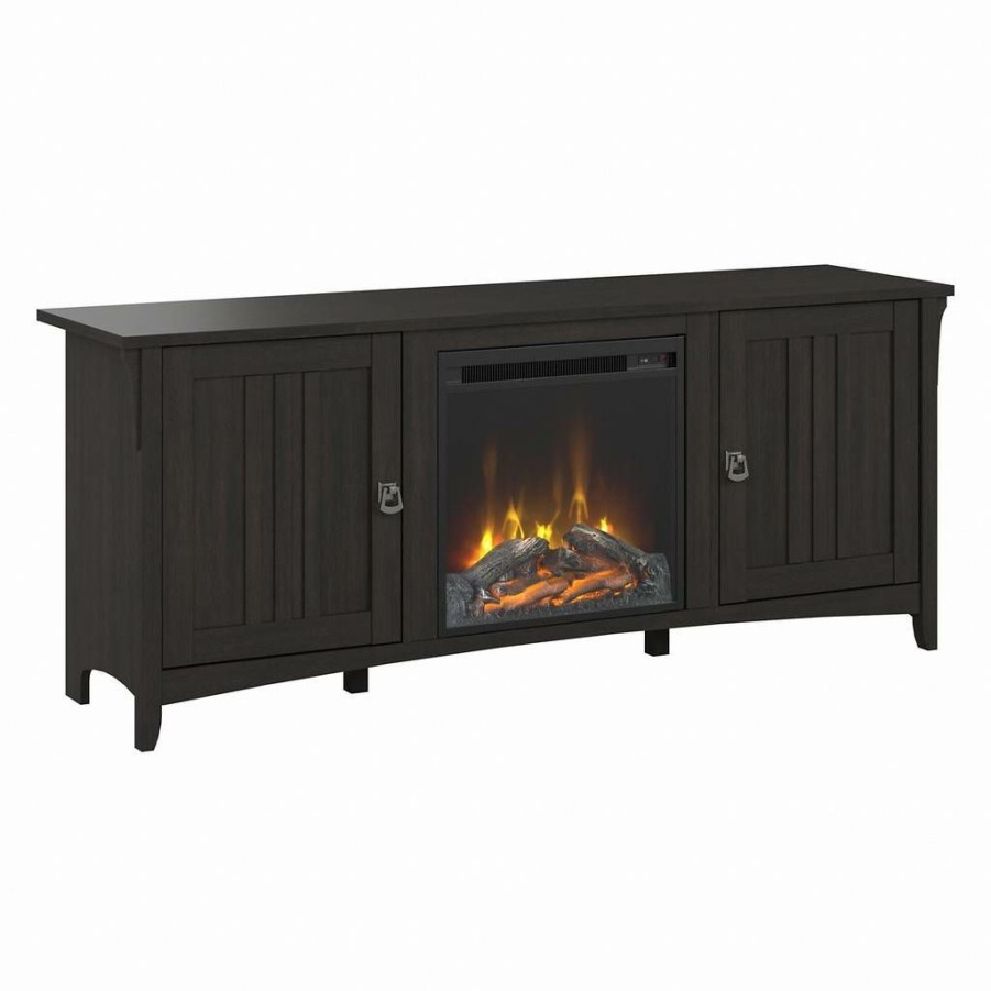 Living & Family Room Furniture * | Promotions Bush Furniture Salinas Electric Fireplace Tv Stand For 70 Inch Tv In Vintage Black Bush Furniture Sal056Vb