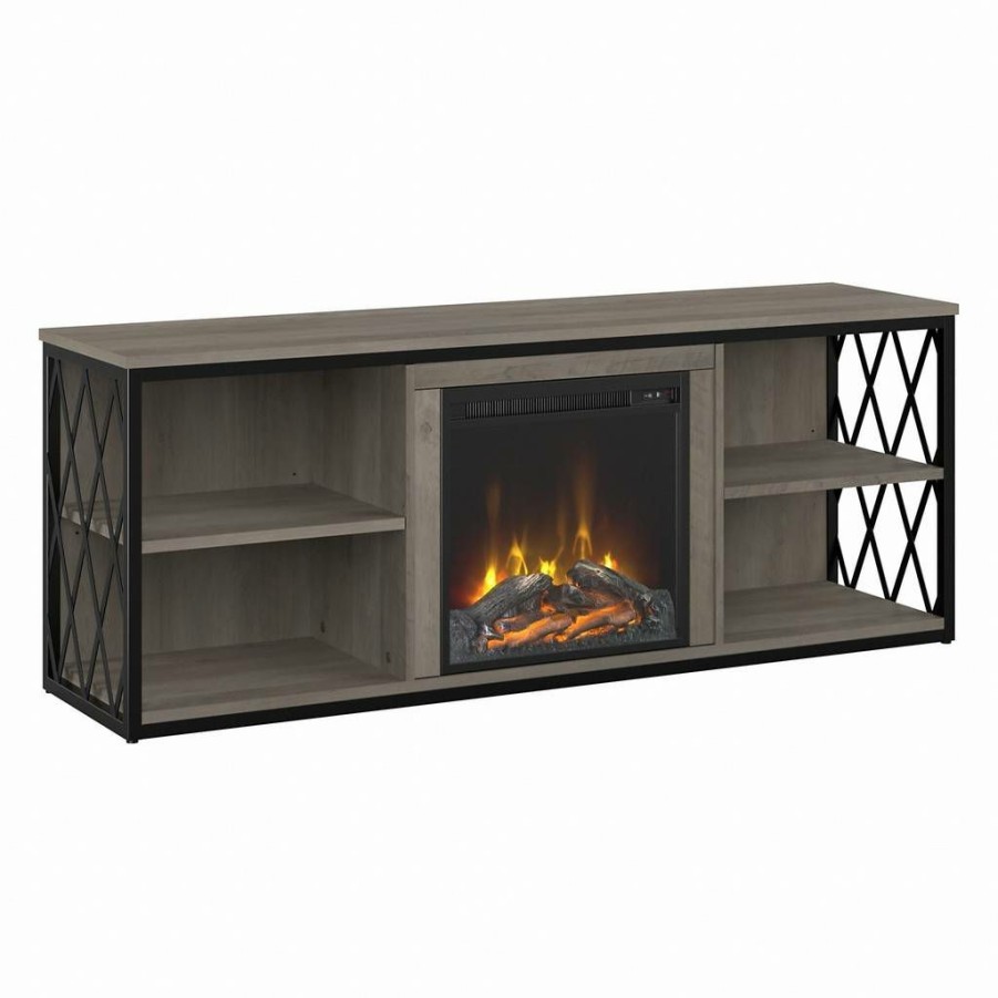 Living & Family Room Furniture * | Limit Offer Kathy Ireland Home By Bush Furniture City Park 60W Electric Fireplace Tv Stand For 70 Inch Tv In Driftwood Gray Bush Furniture Cpk007Dg