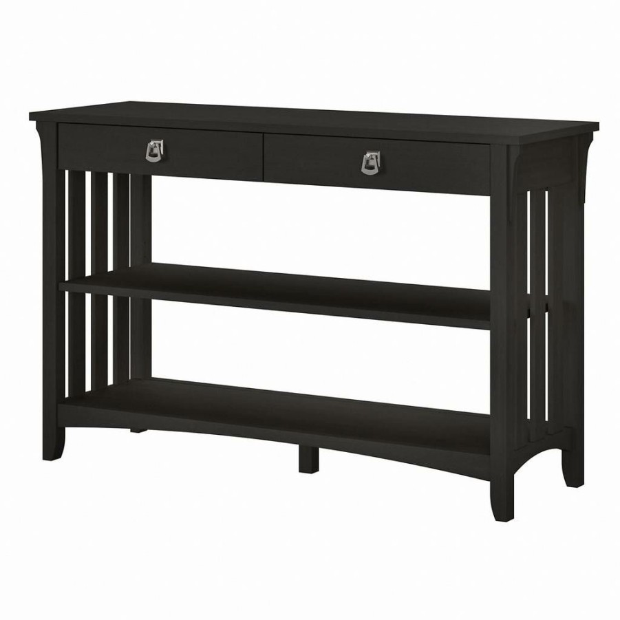 Living & Family Room Furniture * | Featured Salinas Console Table With Drawers And Shelves In Vintage Black Bush Furniture Sat148Vb-03