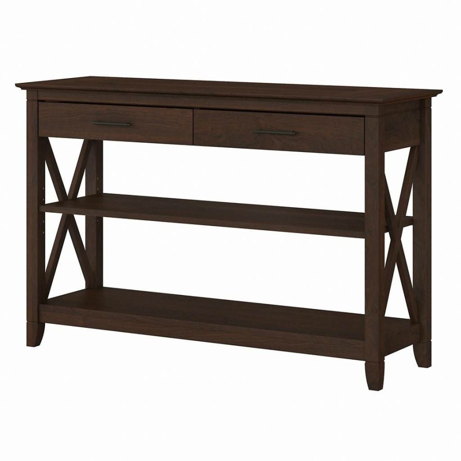 Living & Family Room Furniture * | Hot Sell Key West Console Table With Drawers And Shelves In Bing Cherry Bush Furniture Kwt248Bc-03