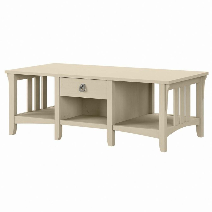 Living & Family Room Furniture * | Promotions Salinas Coffee Table With Storage In Antique White Bush Furniture Sat248Aw-03