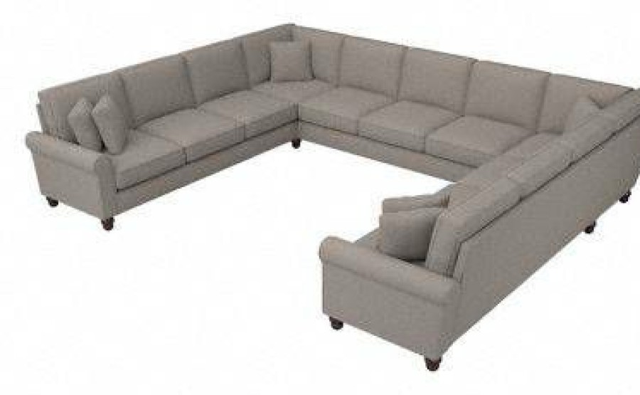 Living & Family Room Furniture * | Hot Sale Bush Furniture Hudson 137W U Shaped Sectional Couch In Beige Herringbone Bush Furniture Hdy135Bbgh-03K