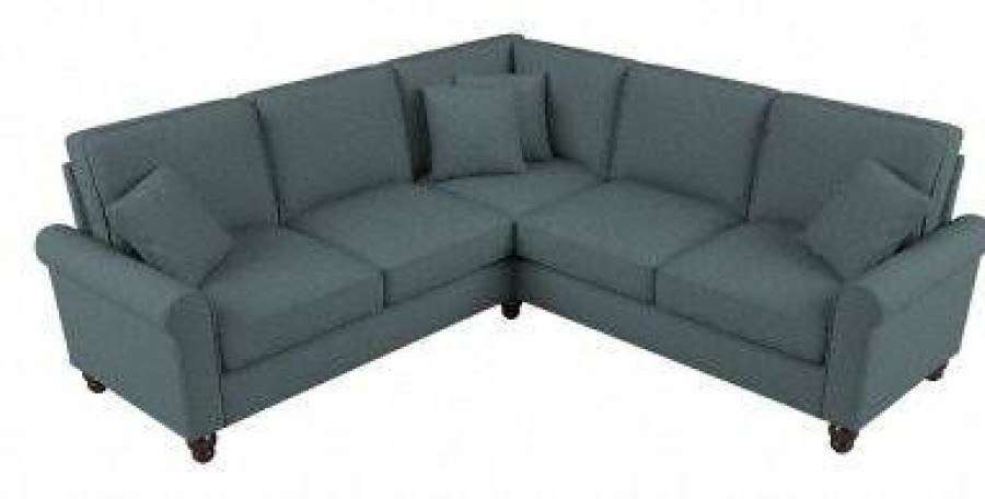 Living & Family Room Furniture * | Best Sale Bush Furniture Hudson 87W L Shaped Sectional Couch In Turkish Blue Herringbone Bush Furniture Hdy86Btbh-03K