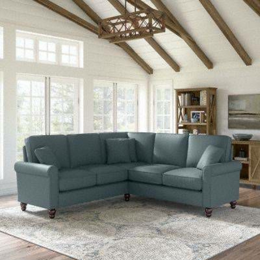 Living & Family Room Furniture * | Best Sale Bush Furniture Hudson 87W L Shaped Sectional Couch In Turkish Blue Herringbone Bush Furniture Hdy86Btbh-03K