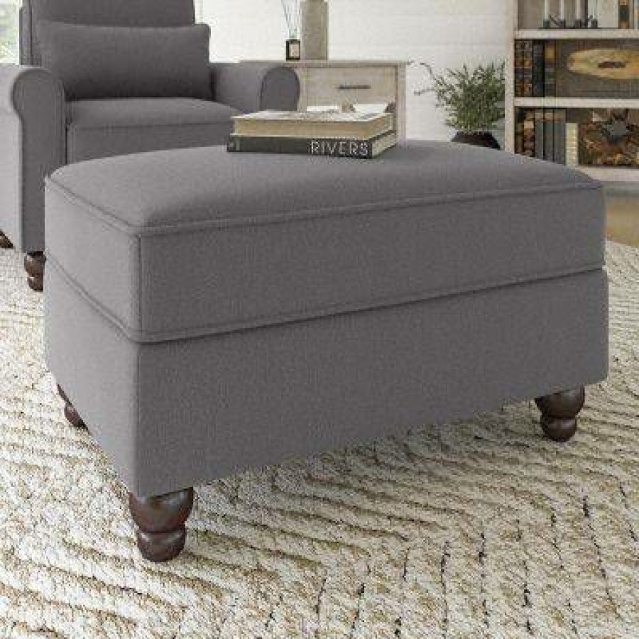 Living & Family Room Furniture * | Excellent Quality Bush Furniture Hudson Storage Ottoman In French Gray Herringbone Bush Furniture Hdo34Bfgh-Z