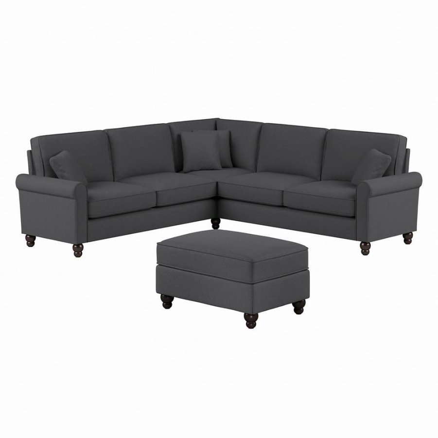 Living & Family Room Furniture * | Shoping Bush Furniture Hudson 99W L Shaped Sectional Couch With Ottoman In Charcoal Gray Herringbone Bush Furniture Hdn003Cgh