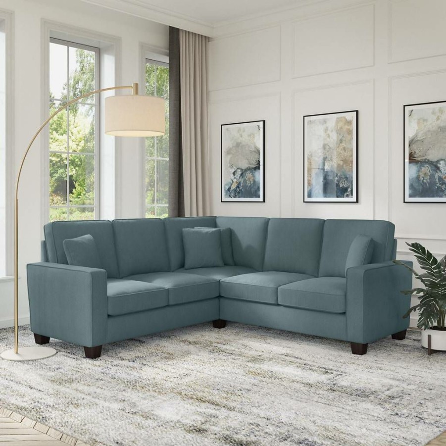 Living & Family Room Furniture * | Featured Bush Furniture Stockton 86W L Shaped Sectional Couch In Turkish Blue Herringbone Sny86Stbh-03K