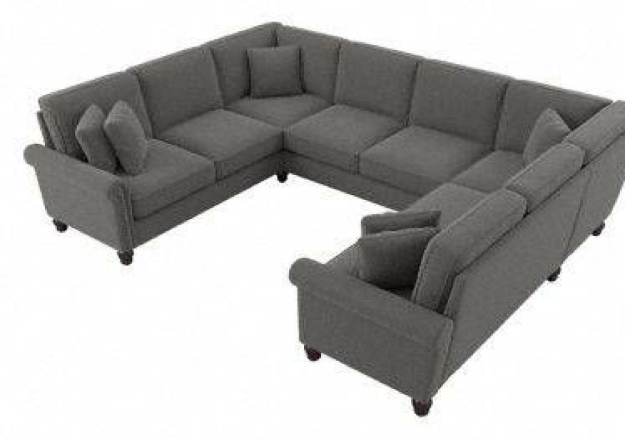 Living & Family Room Furniture * | Online Bush Furniture Coventry 113W U Shaped Sectional Couch In French Gray Herringbone Bush Furniture Cvy112Bfgh-03K