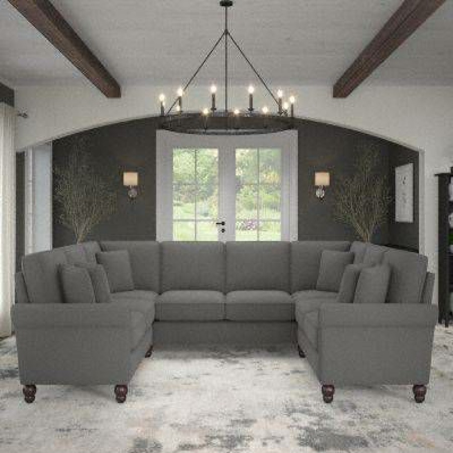 Living & Family Room Furniture * | Online Bush Furniture Coventry 113W U Shaped Sectional Couch In French Gray Herringbone Bush Furniture Cvy112Bfgh-03K