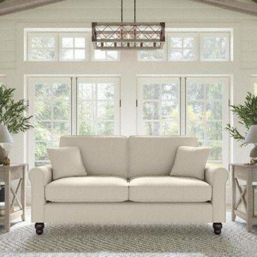 Living & Family Room Furniture * | Crazy Deals Bush Furniture Hudson 73W Sofa In Cream Herringbone Bush Furniture Hdj73Bcrh-03K