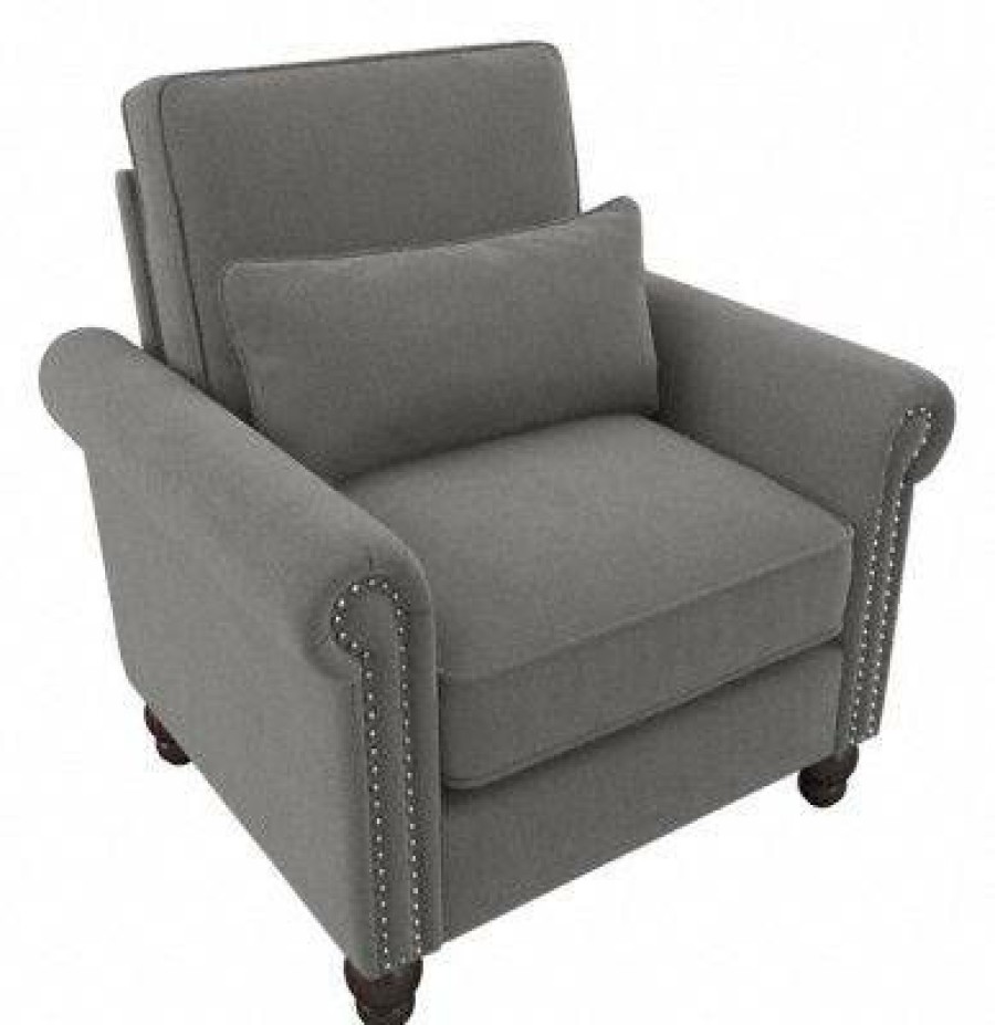 Living & Family Room Furniture * | Large Choice Bush Furniture Coventry Accent Chair With Arms In French Gray Herringbone Bush Furniture Cvk36Bfgh-03