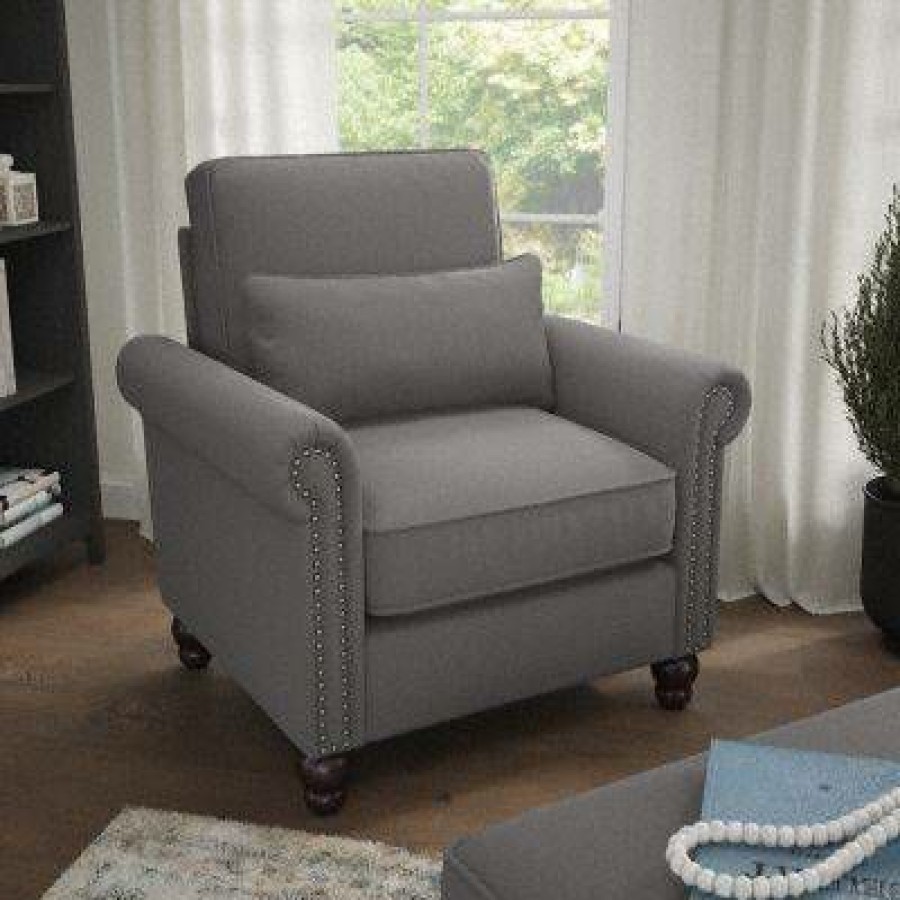 Living & Family Room Furniture * | Large Choice Bush Furniture Coventry Accent Chair With Arms In French Gray Herringbone Bush Furniture Cvk36Bfgh-03