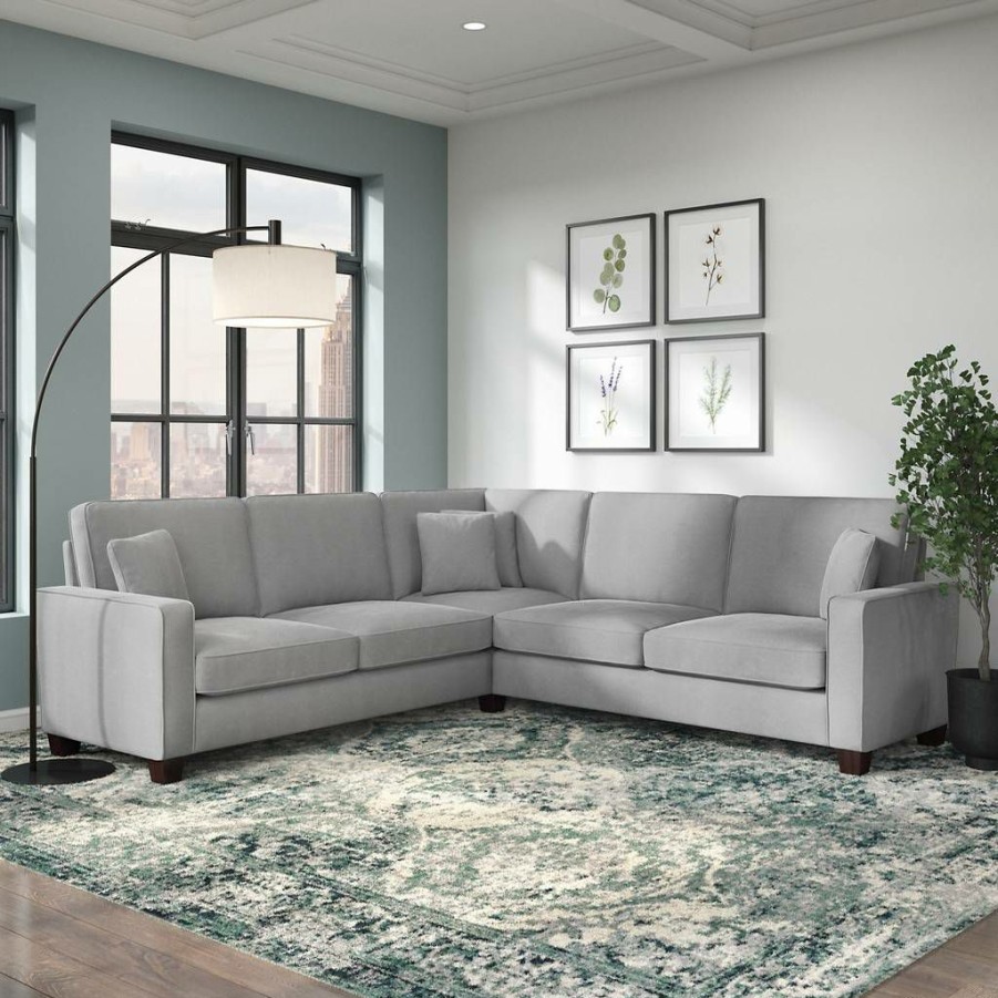 Living & Family Room Furniture * | Crazy Deals Bush Furniture Stockton 99W L Shaped Sectional Couch In Light Gray Microsuede Bush Furniture Sny98Slgm-03K