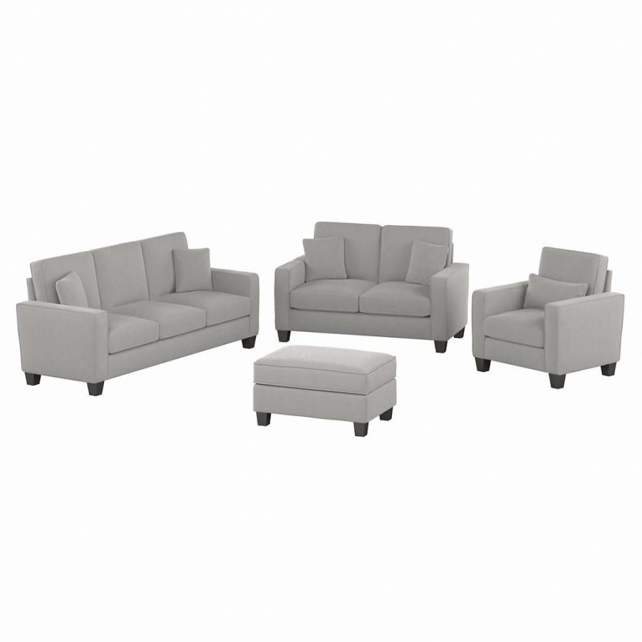 Living & Family Room Furniture * | Promotions Stockton 85W Sofa W/ Loveseat, Accent Chair & Ottoman In Dark Gray Microsuede Bush Furniture Skt020Lgm