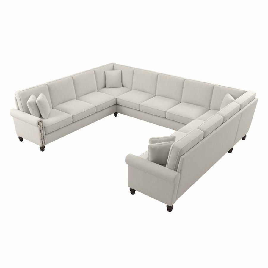 Living & Family Room Furniture * | Limited Edition Bush Furniture Coventry 137W U Shaped Sectional Couch In Light Beige Microsuede Bush Furniture Cvy135Blbm-03K