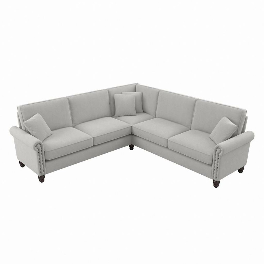 Living & Family Room Furniture * | Hot Sell Bush Furniture Coventry 99W L Shaped Sectional Couch In Light Gray Microsuede Bush Furniture Cvy98Blgm-03K