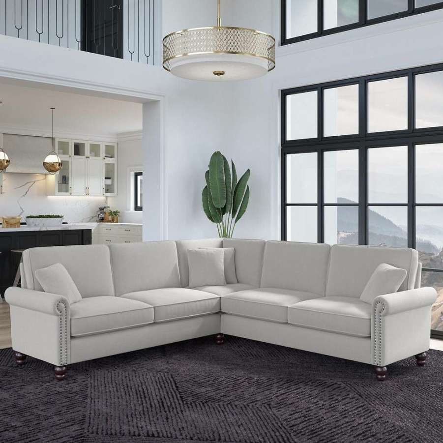 Living & Family Room Furniture * | Hot Sell Bush Furniture Coventry 99W L Shaped Sectional Couch In Light Gray Microsuede Bush Furniture Cvy98Blgm-03K