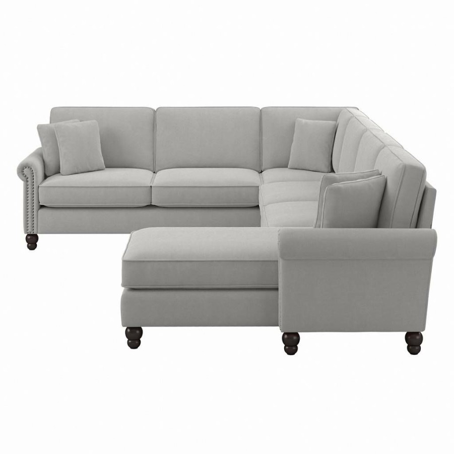 Living & Family Room Furniture * | Hot Sale Bush Furniture Coventry 128W U Shaped Sectional Couch With Reversible Chaise Lounge In Light Gray Microsuede Bush Furniture Cvy127Blgm-03K