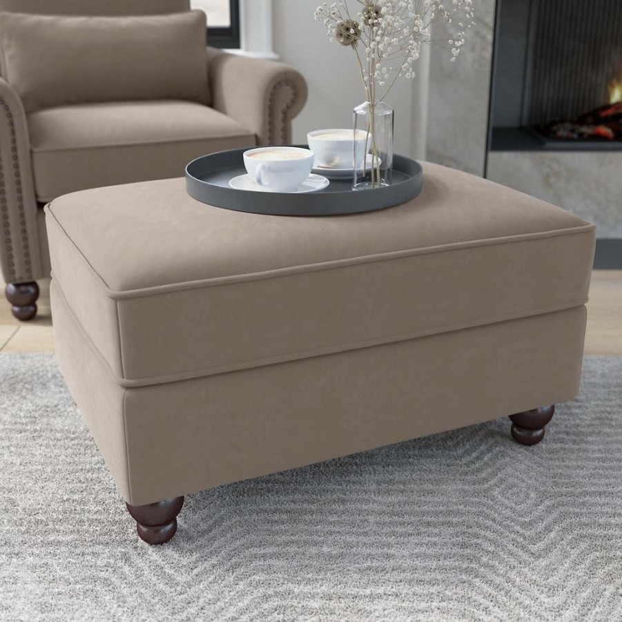 Living & Family Room Furniture * | Hot Sale Bush Furniture Coventry Storage Ottoman In Tan Microsuede Bush Furniture Cvo34Btnm-Z