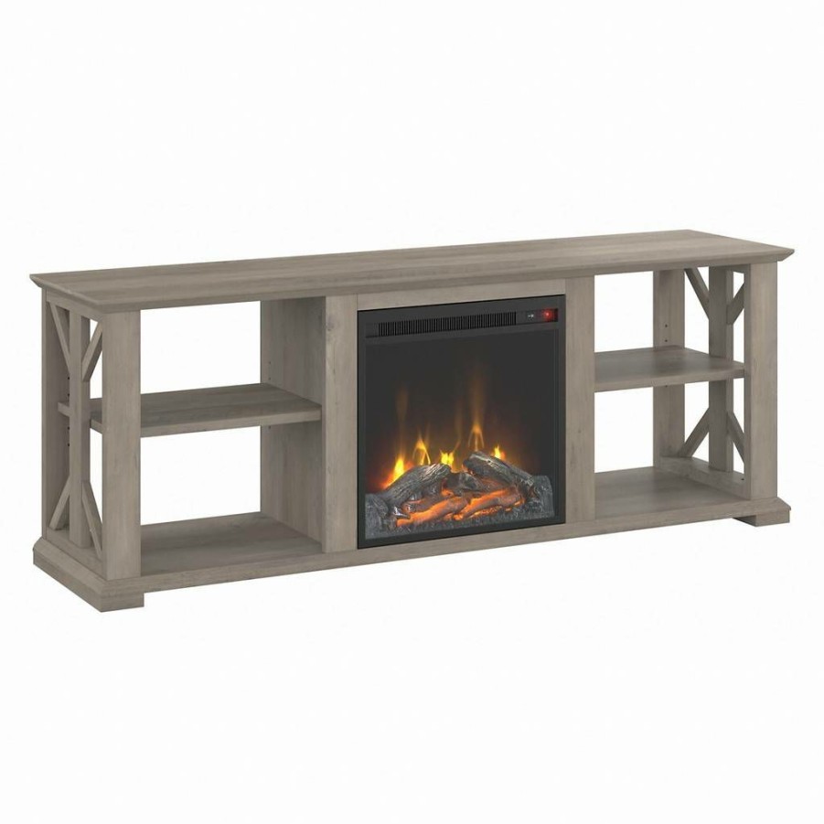 Living & Family Room Furniture * | With Discount Bush Furniture Homestead Farmhouse Tv Stand For 70 Inch Tv With Fireplace Insert In Driftwood Gray Bush Furniture Hot003Dg