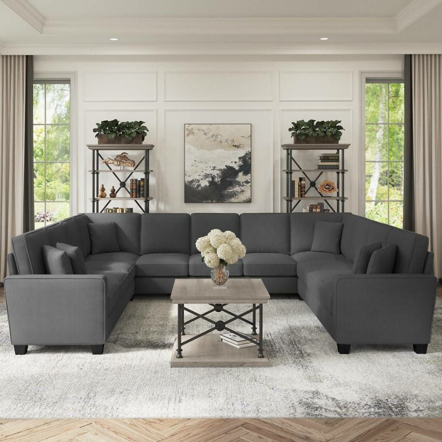 Living & Family Room Furniture * | Special Offers Bush Furniture Stockton 135W U Shaped Sectional Couch In Charcoal Gray Herringbone Sny135Scgh-03K