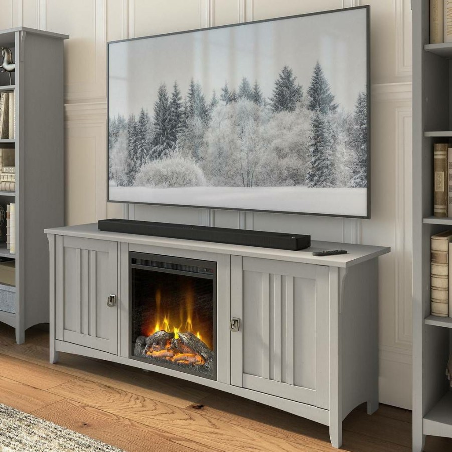 Living & Family Room Furniture * | Wholesale Bush Furniture Salinas Electric Fireplace Tv Stand For 70 Inch Tv In Cape Cod Gray Bush Furniture Sal056Cg