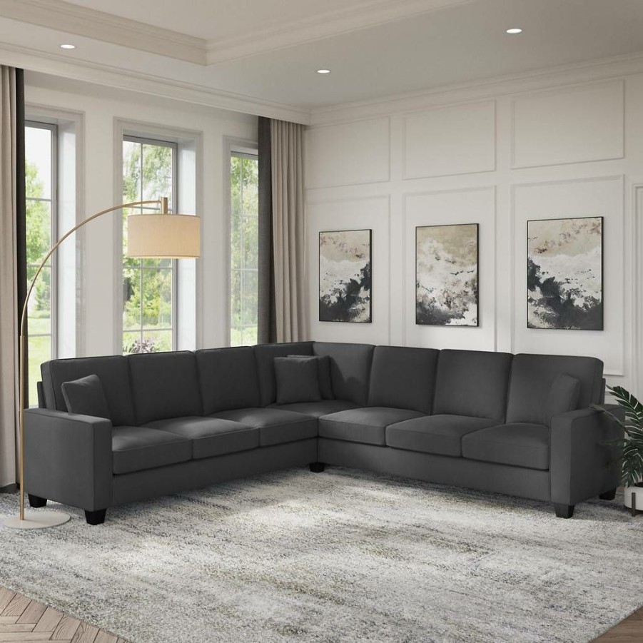 Living & Family Room Furniture * | Wholesale Bush Furniture Stockton 110W L Shaped Sectional Couch In Charcoal Gray Herringbone Sny110Scgh-03K