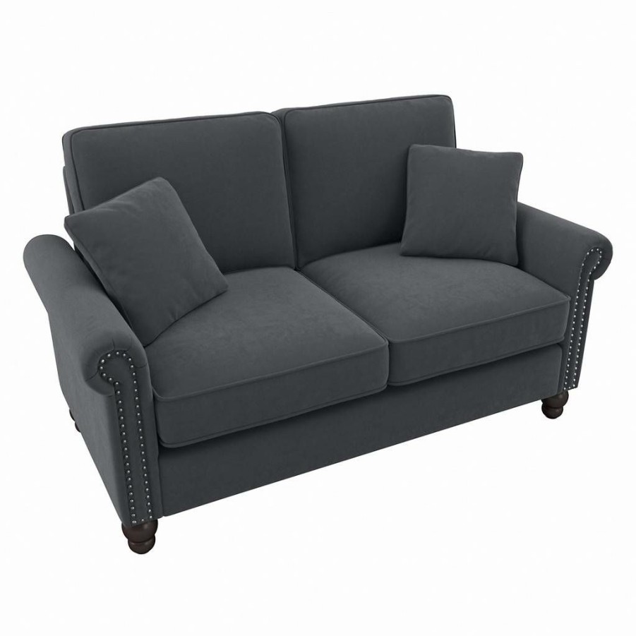 Living & Family Room Furniture * | Best Price Bush Furniture Coventry 61W Loveseat In Dark Gray Microsuede Bush Furniture Cvj61Bdgm-03K