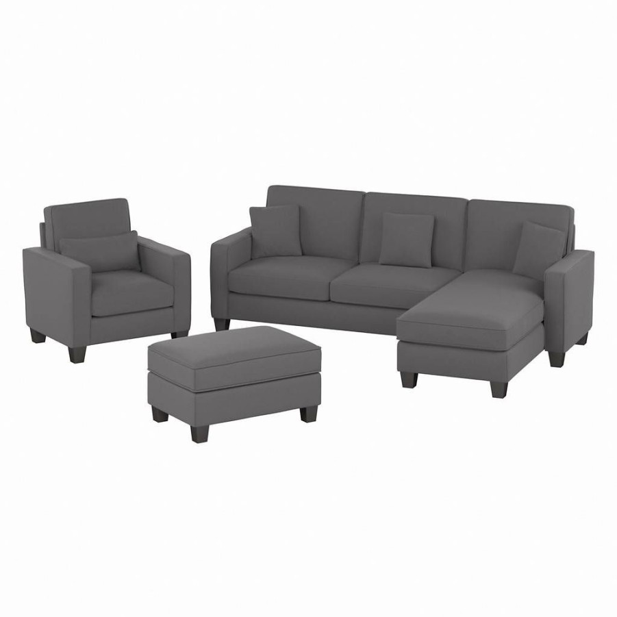 Living & Family Room Furniture * | Clearance Sale Stockton 102W Sectional Couch W/ Reversible Chaise Lounge, Accent Chair & Ottoman In Light French Gray Herringbone Bush Furniture Skt021Fgh