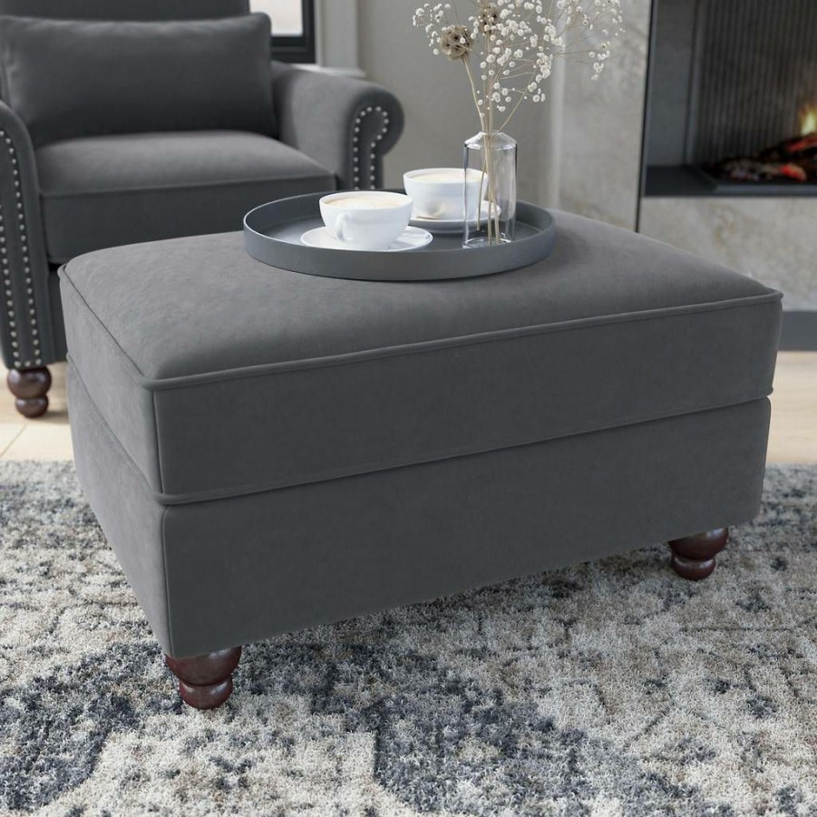 Living & Family Room Furniture * | Hot Sale Bush Furniture Coventry Storage Ottoman In Dark Gray Microsuede Bush Furniture Cvo34Bdgm-Z