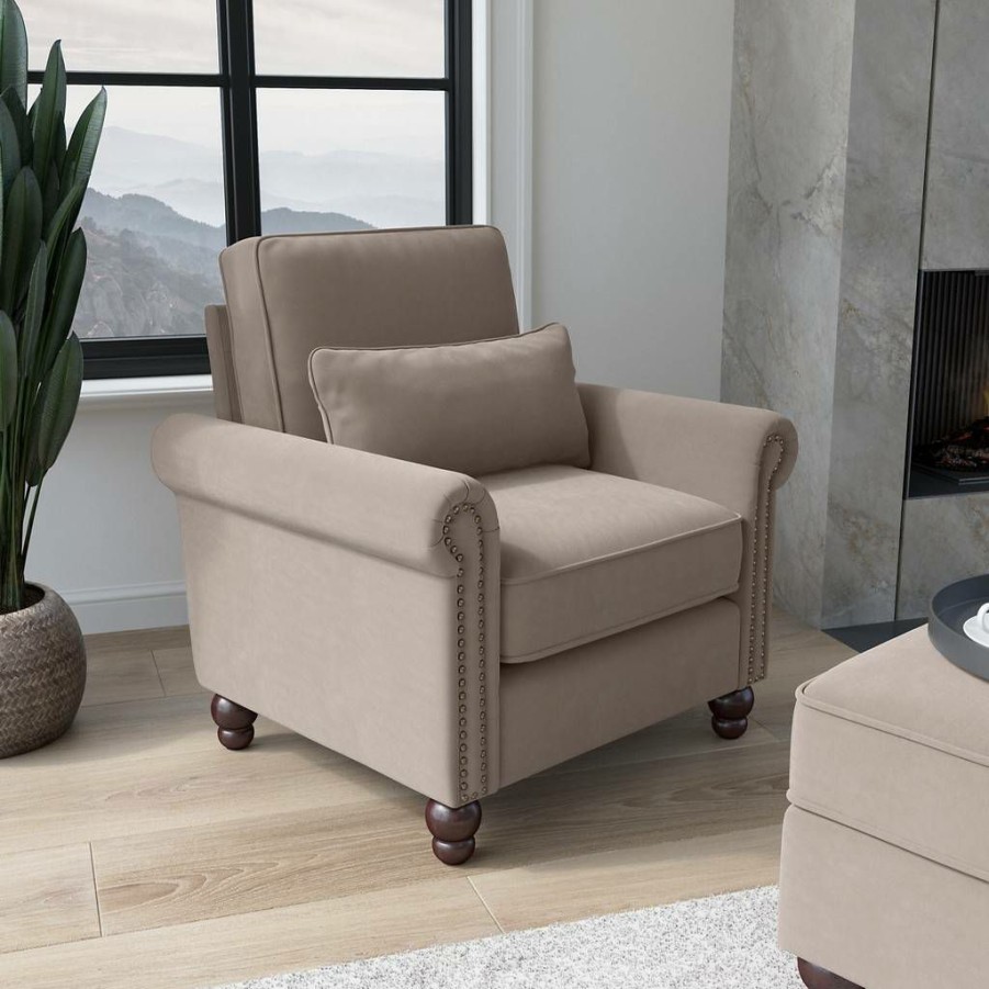 Living & Family Room Furniture * | Classical Bush Furniture Coventry Accent Chair With Arms In Tan Microsuede Bush Furniture Cvk36Btnm-03