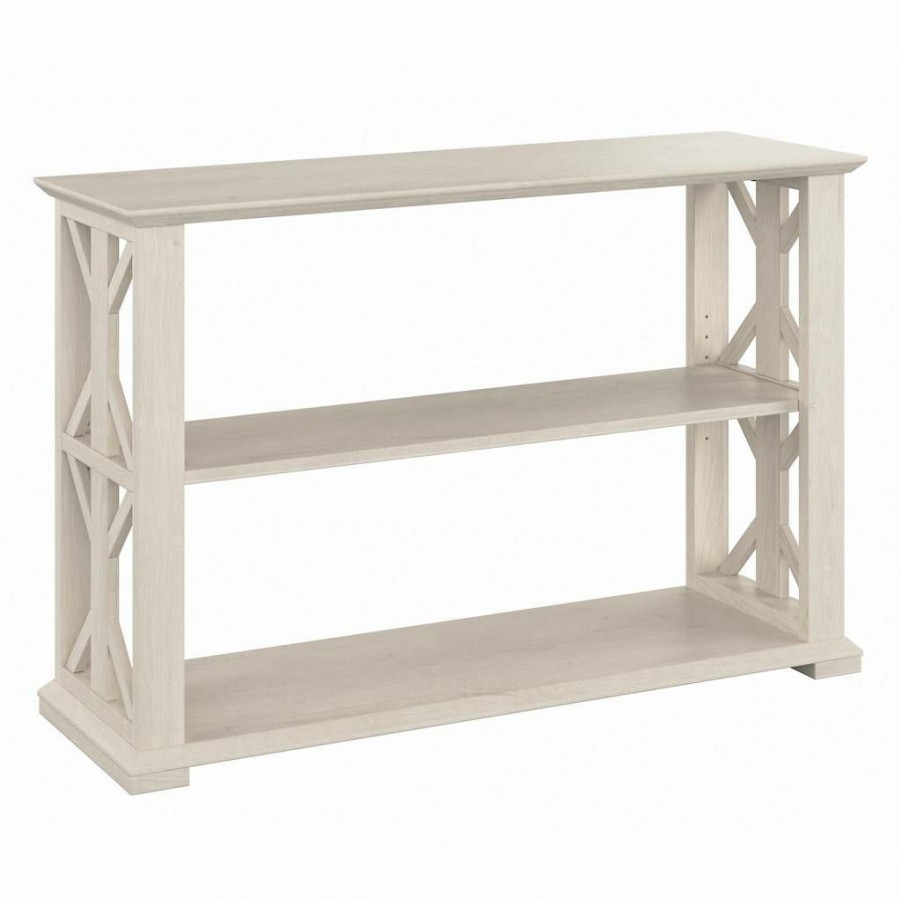 Living & Family Room Furniture * | Promotions Bush Furniture Homestead Console Table With Shelves In Linen White Oak Bush Furniture Hot248Lw-03