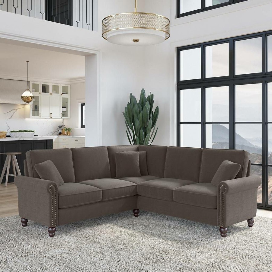 Living & Family Room Furniture * | Wholesale Bush Furniture Coventry 87W L Shaped Sectional Couch In Chocolate Brown Microsuede Bush Furniture Cvy86Bcbm-03K