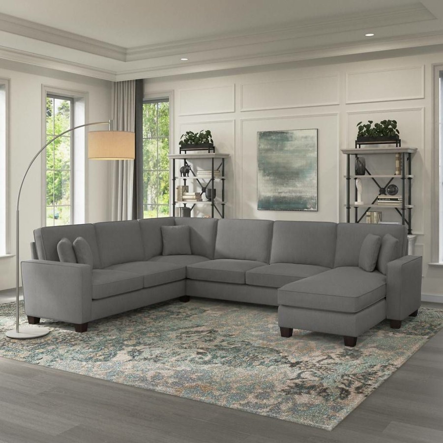 Living & Family Room Furniture * | Exclusive Design Bush Furniture Stockton 127W U Shaped Sectional Couch With Reversible Chaise Lounge In French Gray Herringbone Sny127Sfgh-03K