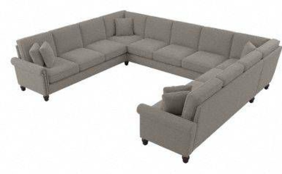 Living & Family Room Furniture * | Hot Sale Bush Furniture Coventry 137W U Shaped Sectional Couch In Beige Herringbone Bush Furniture Cvy135Bbgh-03K