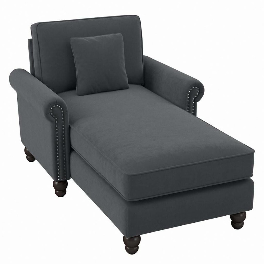 Living & Family Room Furniture * | Hot Sale Bush Furniture Coventry Chaise Lounge With Arms In Dark Gray Microsuede Bush Furniture Cvm41Bdgm-03K