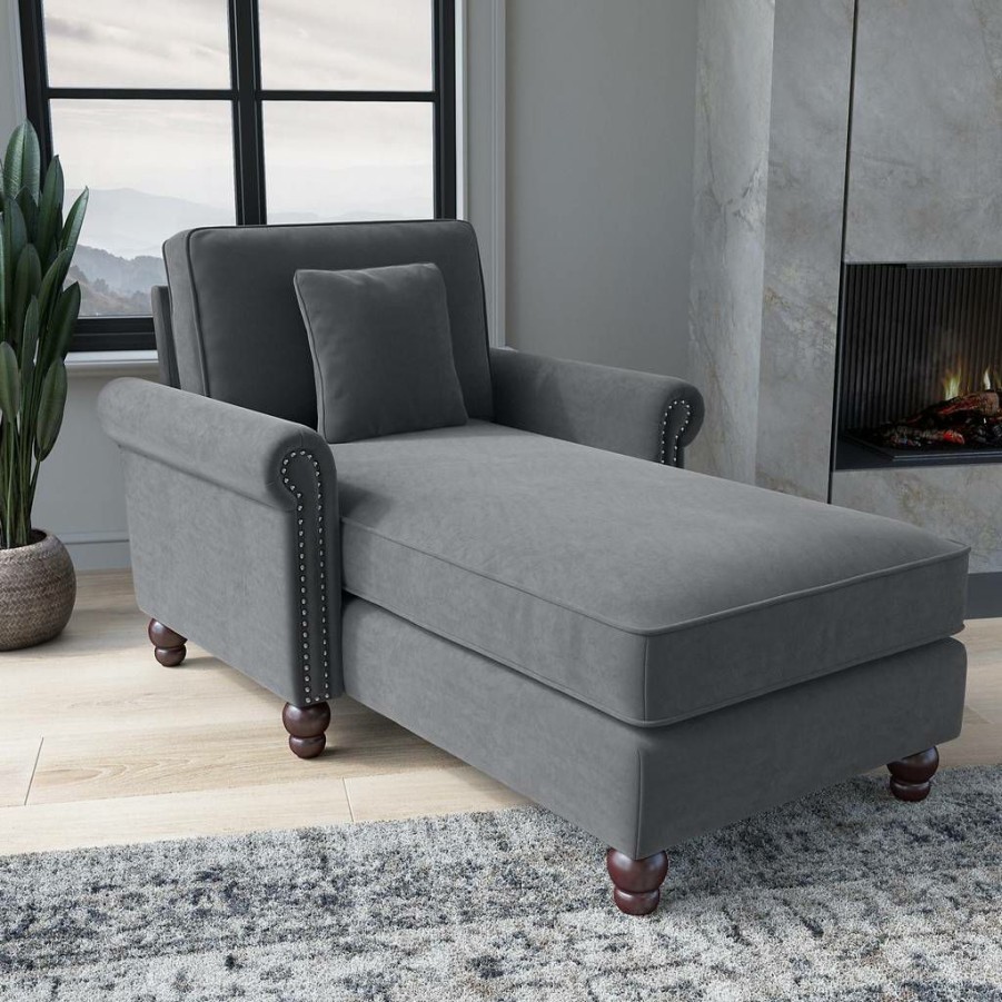 Living & Family Room Furniture * | Hot Sale Bush Furniture Coventry Chaise Lounge With Arms In Dark Gray Microsuede Bush Furniture Cvm41Bdgm-03K