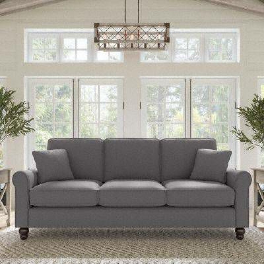 Living & Family Room Furniture * | Crazy Deals Bush Furniture Hudson 85W Sofa In French Gray Herringbone Bush Furniture Hdj85Bfgh-03K