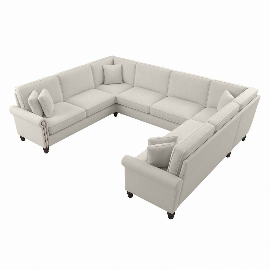 Living & Family Room Furniture * | Online Bush Furniture Coventry 125W U Shaped Sectional Couch In Light Beige Microsuede Bush Furniture Cvy123Blbm-03K